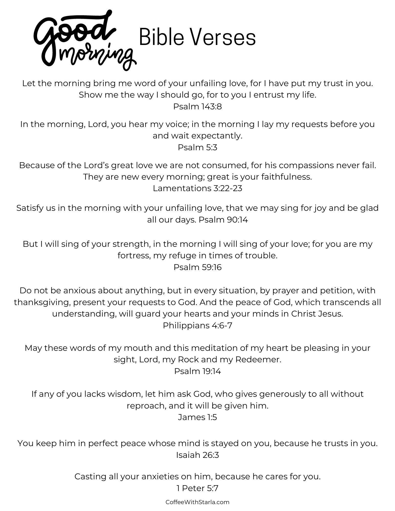 Good Morning Bible Verses Printable for Free Printable Bible Verses Pdf