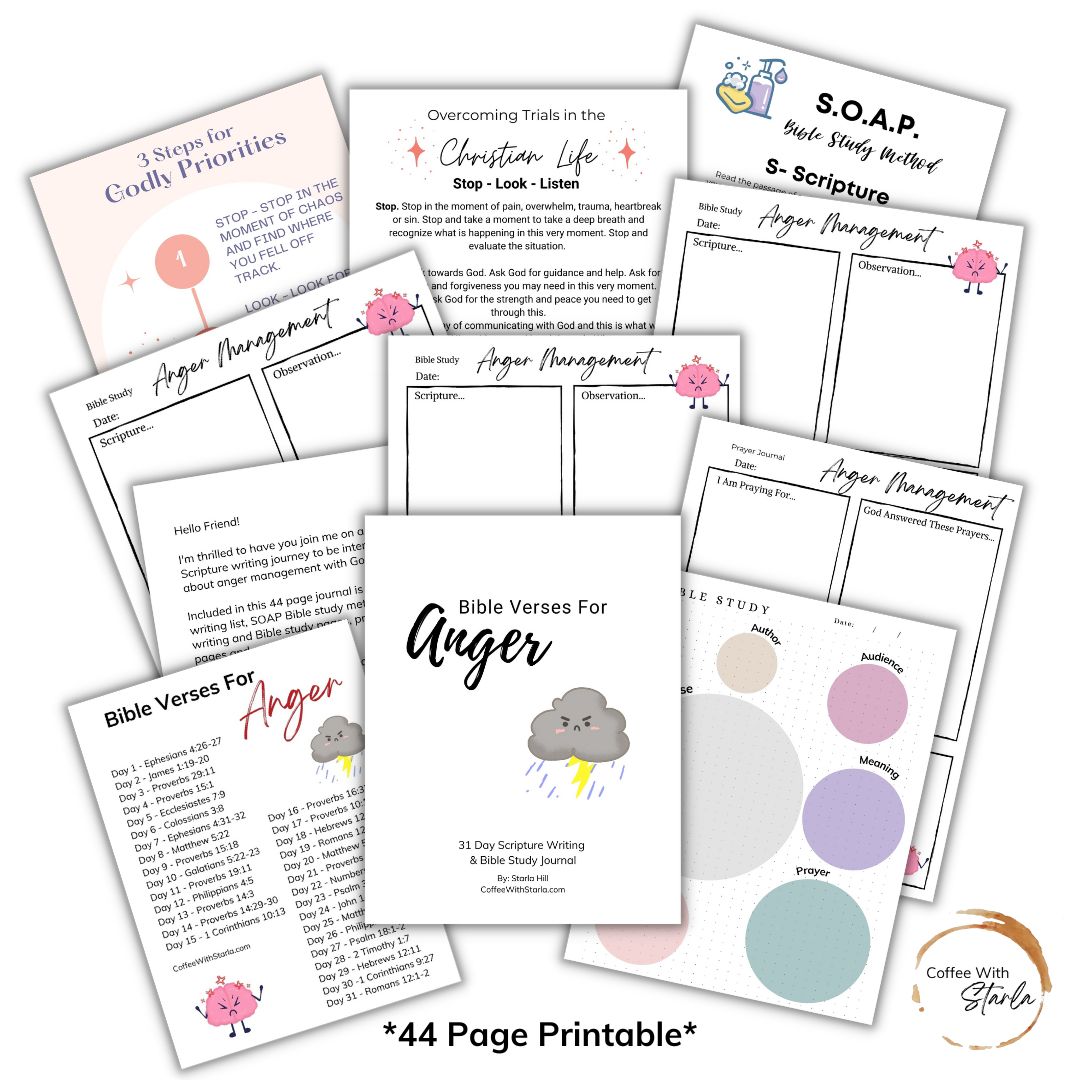 Anger Scripture Writing &amp; Bible Study Printable Journal